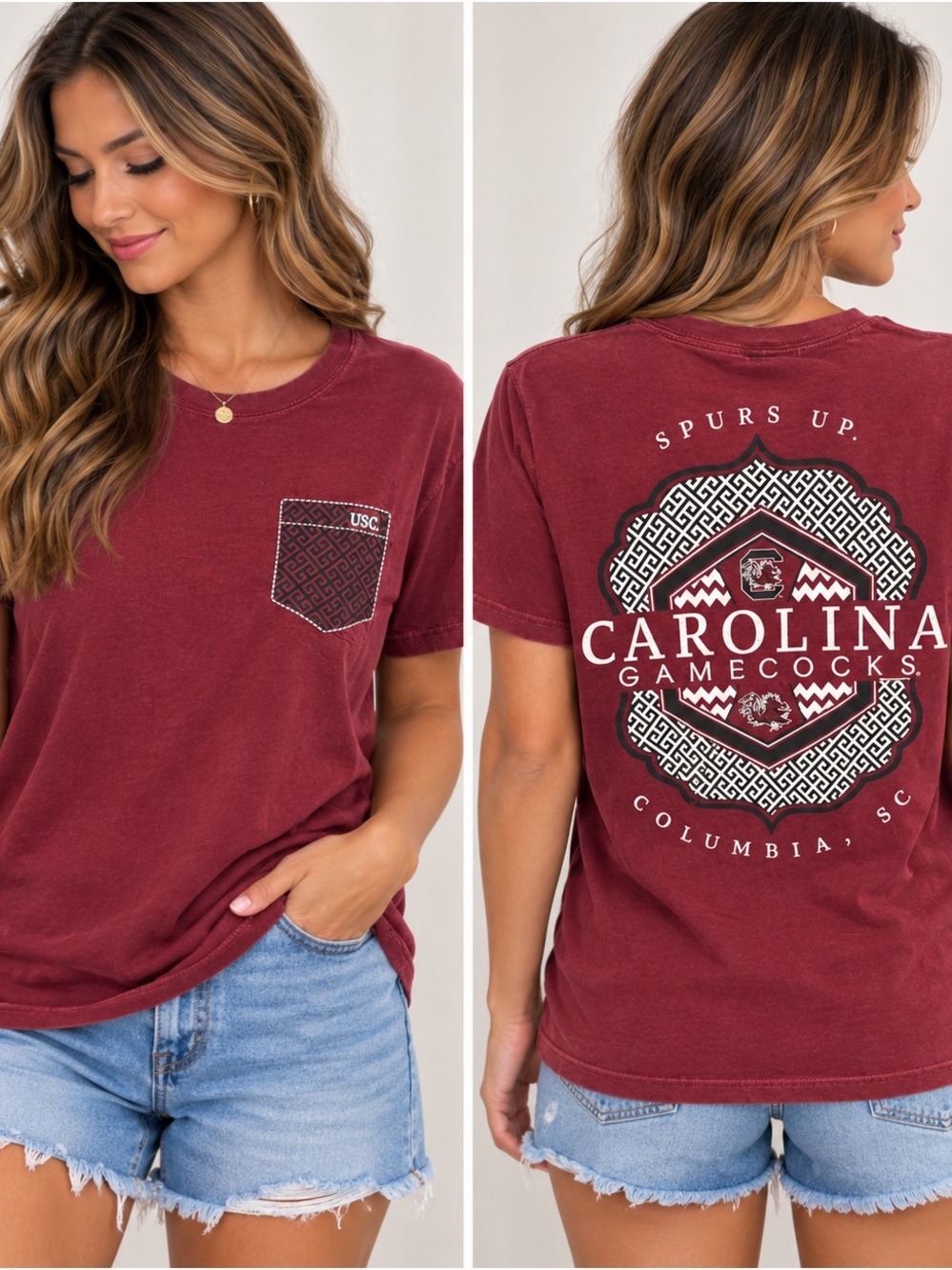 Carolina Gamecocks Women's Maroon Graphic Pocket Tee